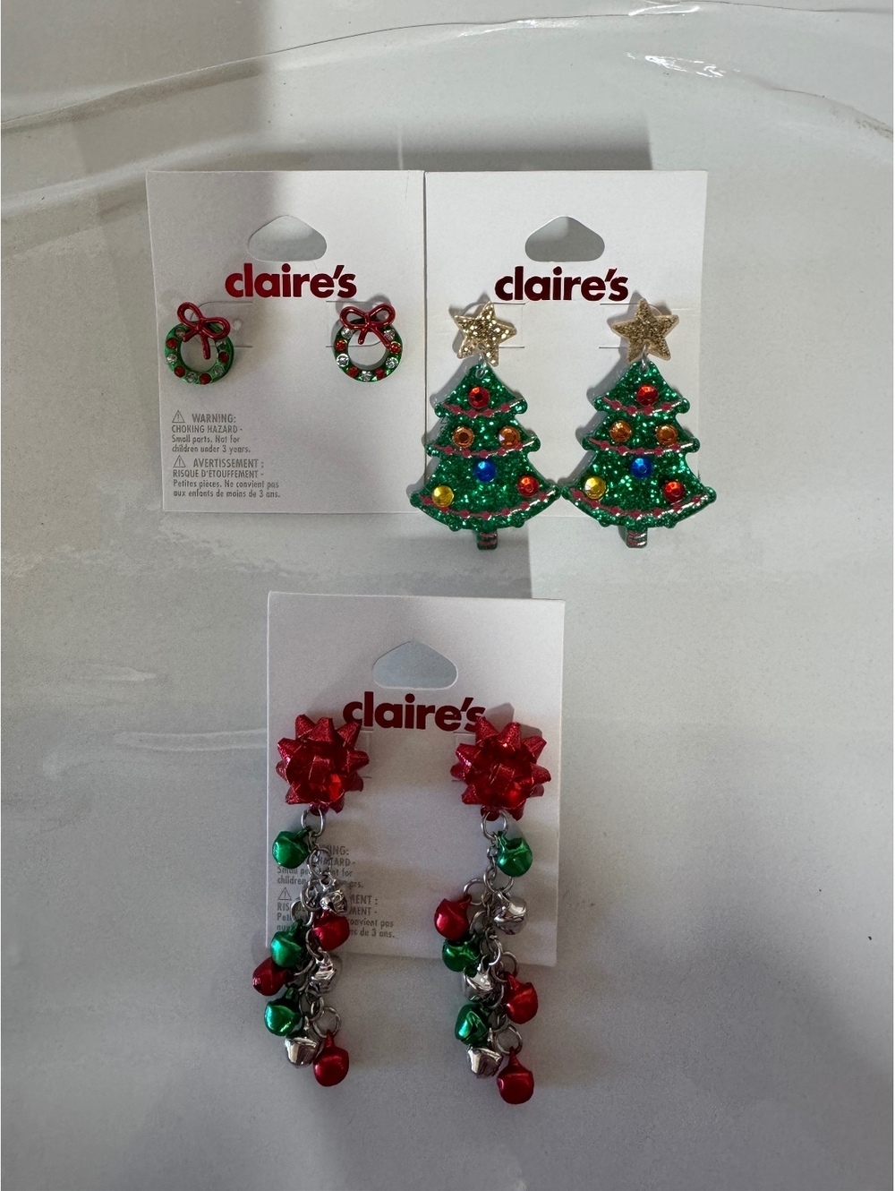Claire's Christmas Earrings Set - Tree, Wreath & Bells Holiday Jewelry